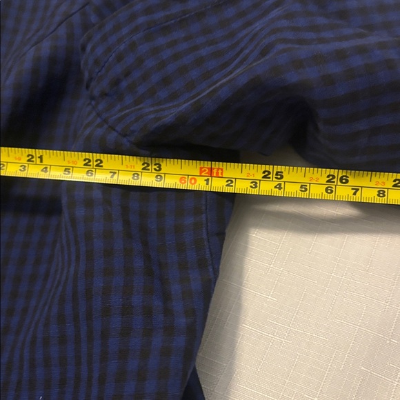 VTG Semantiks Dark Blue & Black Gingham Silk Linen Trench Coat SZ 22W peacoat - Picture 6 of 15